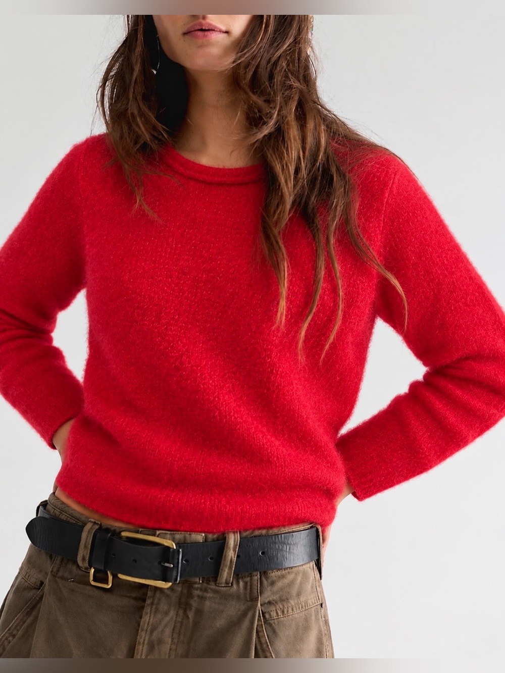 TOPSHOP BOUTIQUE RARE WOMEN MOHAIR WOOL BLEND PULLOVER SWEATER RED SOFT WARM NEW